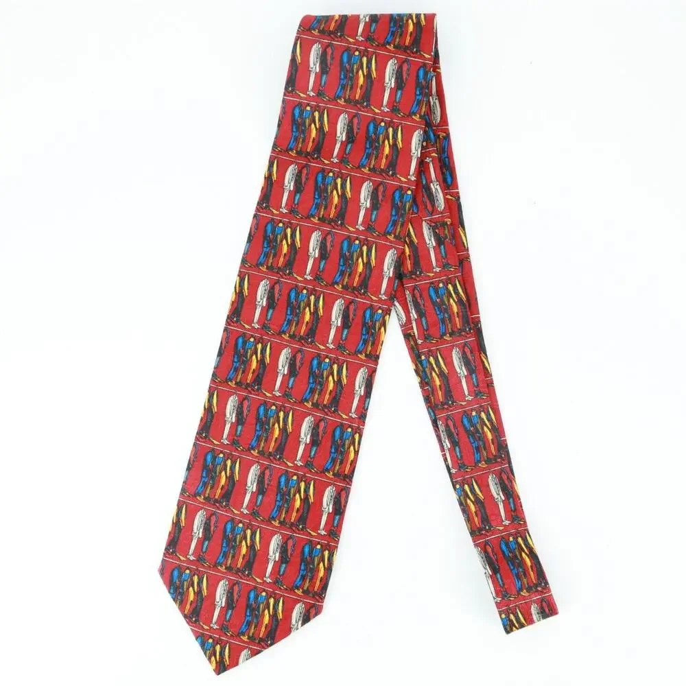 Ermenegildo Zegna Ties Mens Red Silk 60 in Graphic Hanging Suits Wetsuit Flipper